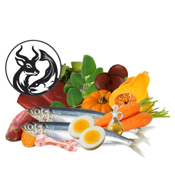 Fish-and-fawn-01 Fish and venison frozen dog food with sardines, eggs and vegetables – Thrive South Africa